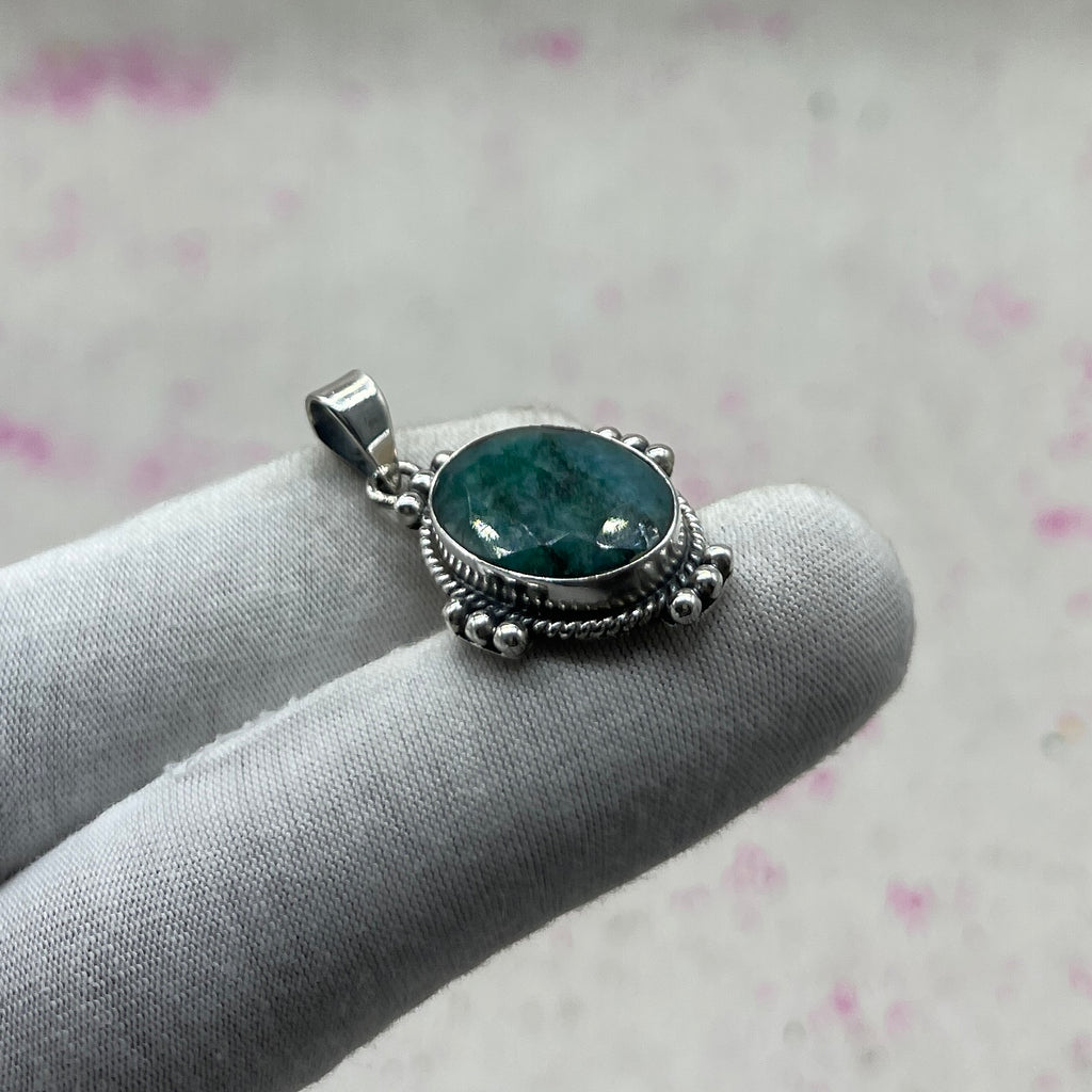 Dyed Emerald 925 Sterling Silver Handmade Pendant | Bohemian Tribal Statement Jewelry