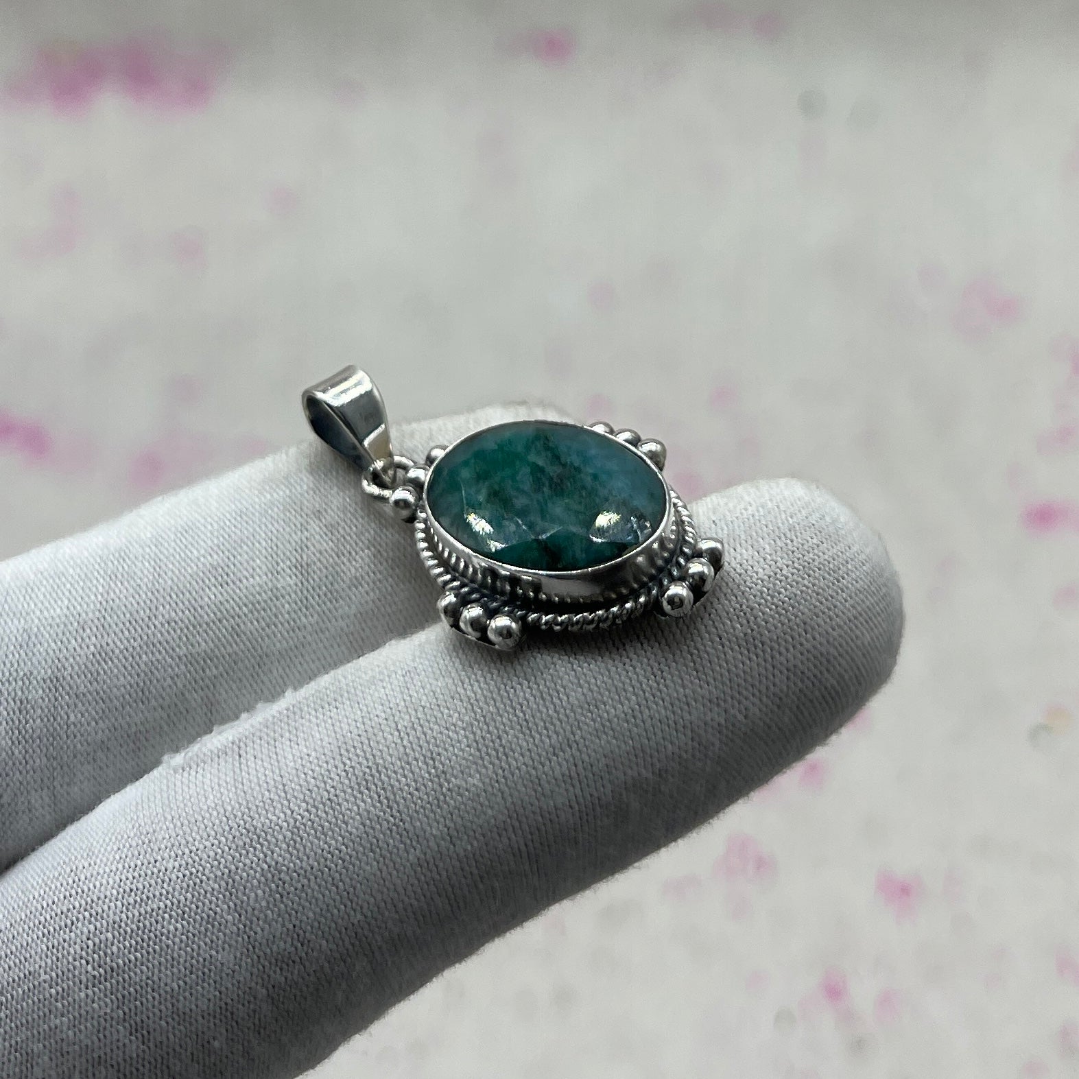 Dyed Emerald 925 Sterling Silver Handmade Pendant | Bohemian Tribal Statement Jewelry