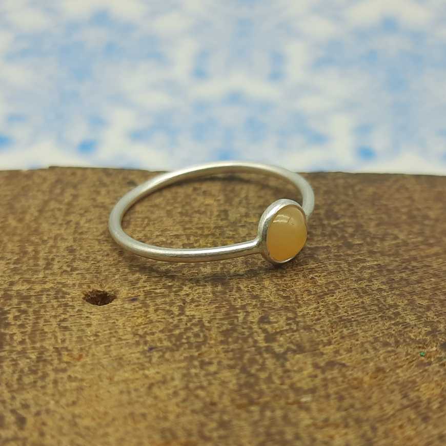 925 Sterling Silver Round Shape Opal Cabochon Bezel Ring For Women