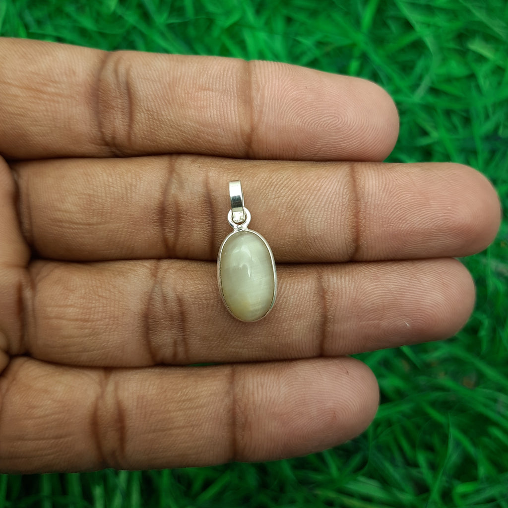 925 Sterling Silver Cat’s Eye Pendant – Natural Gemstone Bezel Set | Ketu Astrology Protection Stone
