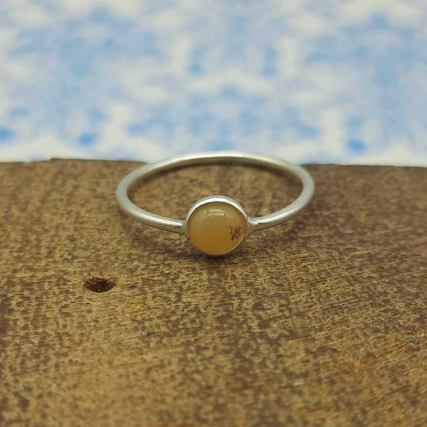 925 Sterling Silver Round Shape Opal Cabochon Bezel Ring For Women