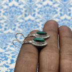 Malachite Dangle Marquise Earrings in 925 Silver – Statement Jewelry