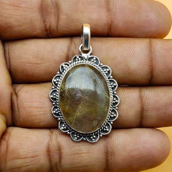 Rutile Quartz 925 Silver Southwestern Pendant