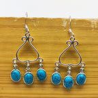 925 Silver Turquoise Earrings with Filigree Silver Design