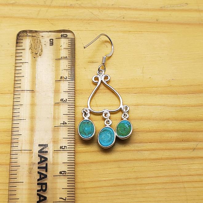 925 Silver Turquoise Earrings with Filigree Silver Design
