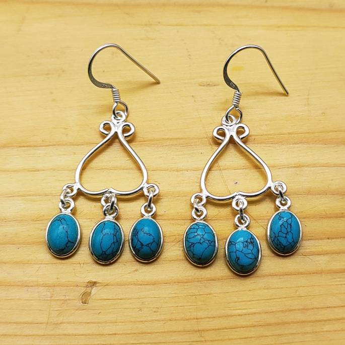 925 Silver Turquoise Earrings with Filigree Silver Design