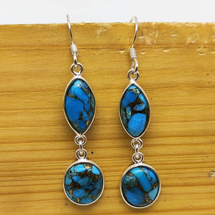 Elegant Turquoise Two-Tier Dangle Earrings in Sterling Silver