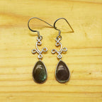Handcrafted Labradorite Drop Earrings with Filigree Silver Design