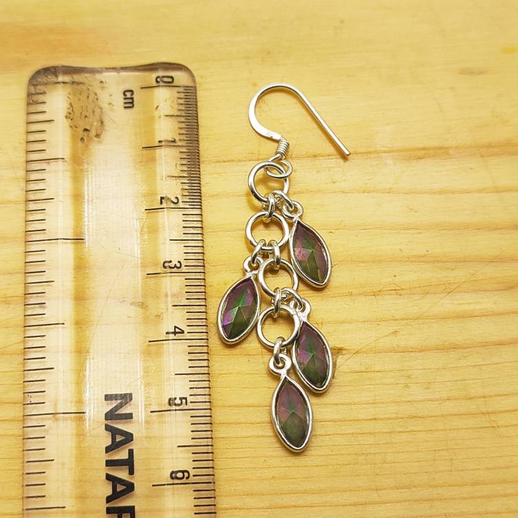 Elegant Purple Gemstone Long Dangle Mystic Topaz Earrings