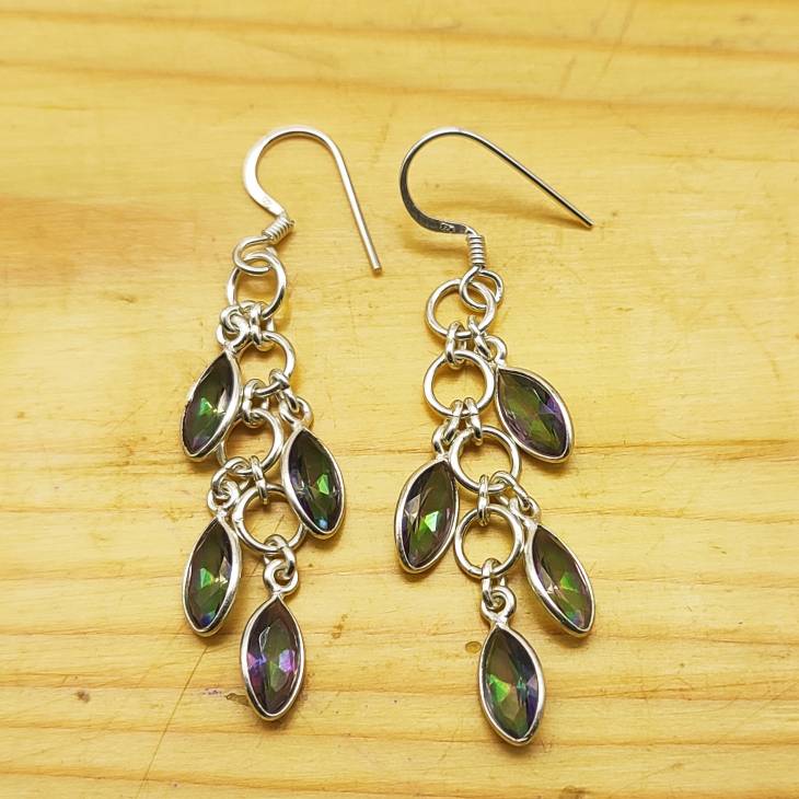 Elegant Purple Gemstone Long Dangle Mystic Topaz Earrings