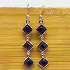 Amethyst Cushion Cut Dangle Earrings in 925 Silver