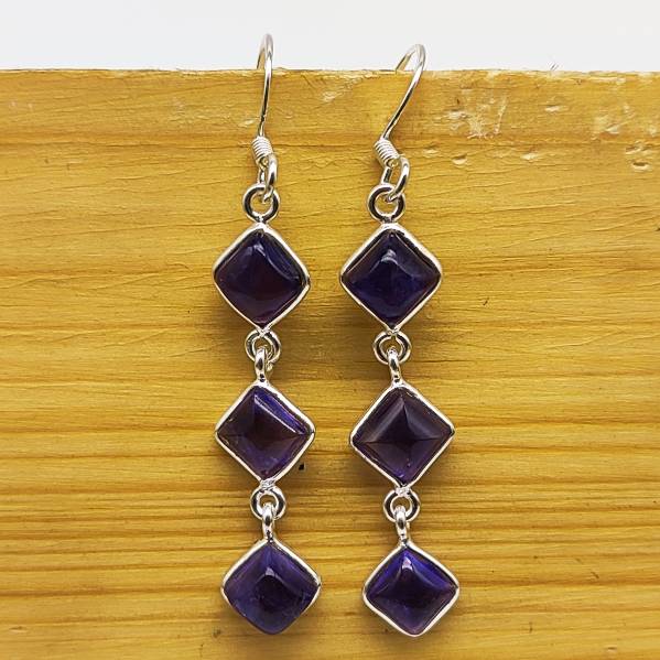 Amethyst Cushion Cut Dangle Earrings in 925 Silver