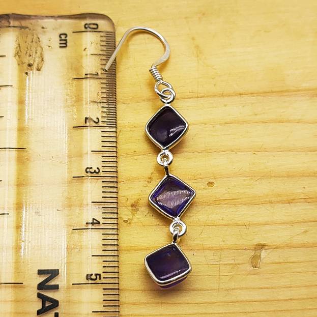 Amethyst Cushion Cut Dangle Earrings in 925 Silver