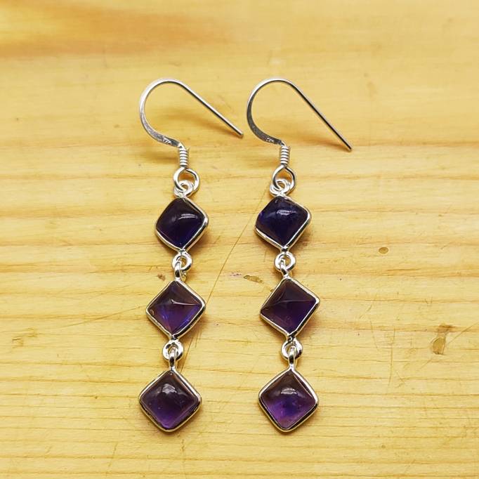 Amethyst Cushion Cut Dangle Earrings in 925 Silver