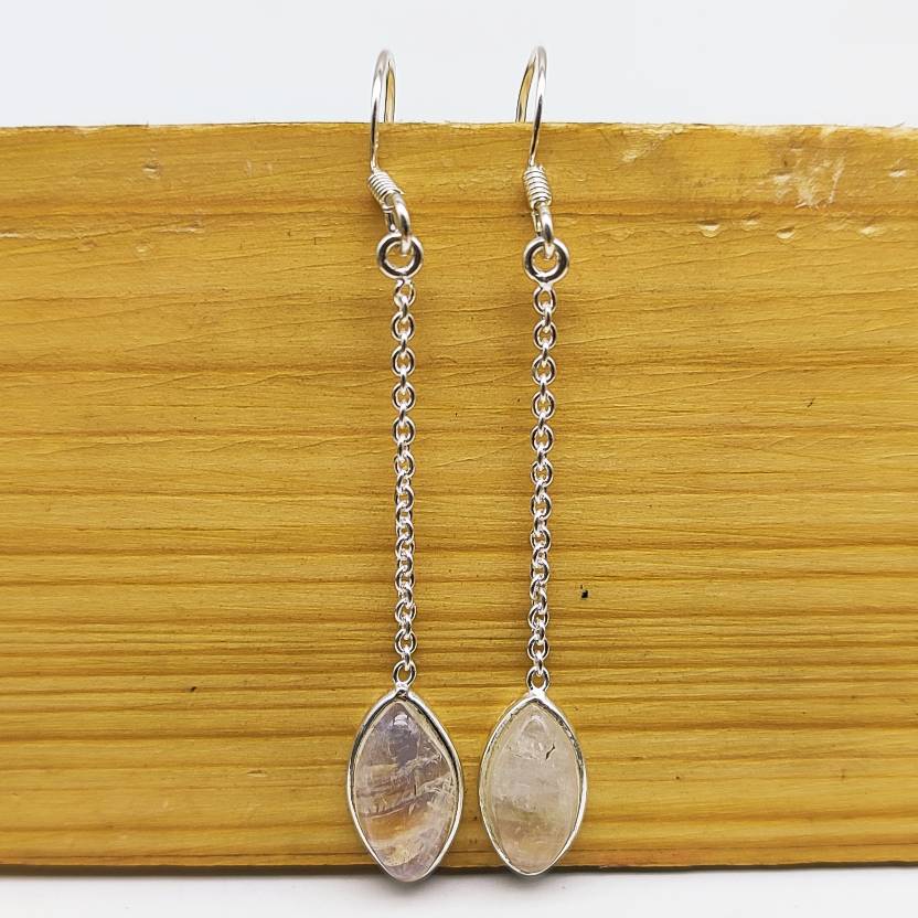 Natural Rainbow Moonstone Oval Shape Gemstone Earring
