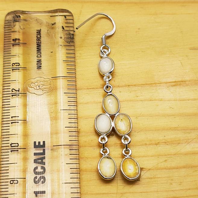 925 Sterling Silver Natural Pearl Cabochon Long Oval Shape Earring