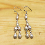 925 Sterling Silver Natural Pearl Cabochon Long Oval Shape Earring