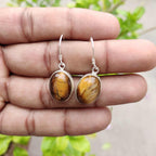 925 Sterling Silver Tiger Eye Oval Earrings