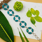 Drop Shape Turquoise Flower Design Handmade Bohemian Silver Bracelet