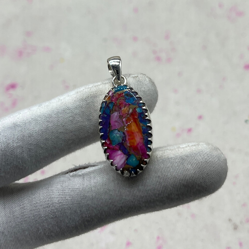 Spiny Oyster Turquoise 925 Sterling Silver Handmade Pendant | Native Artisan Boho Jewelry