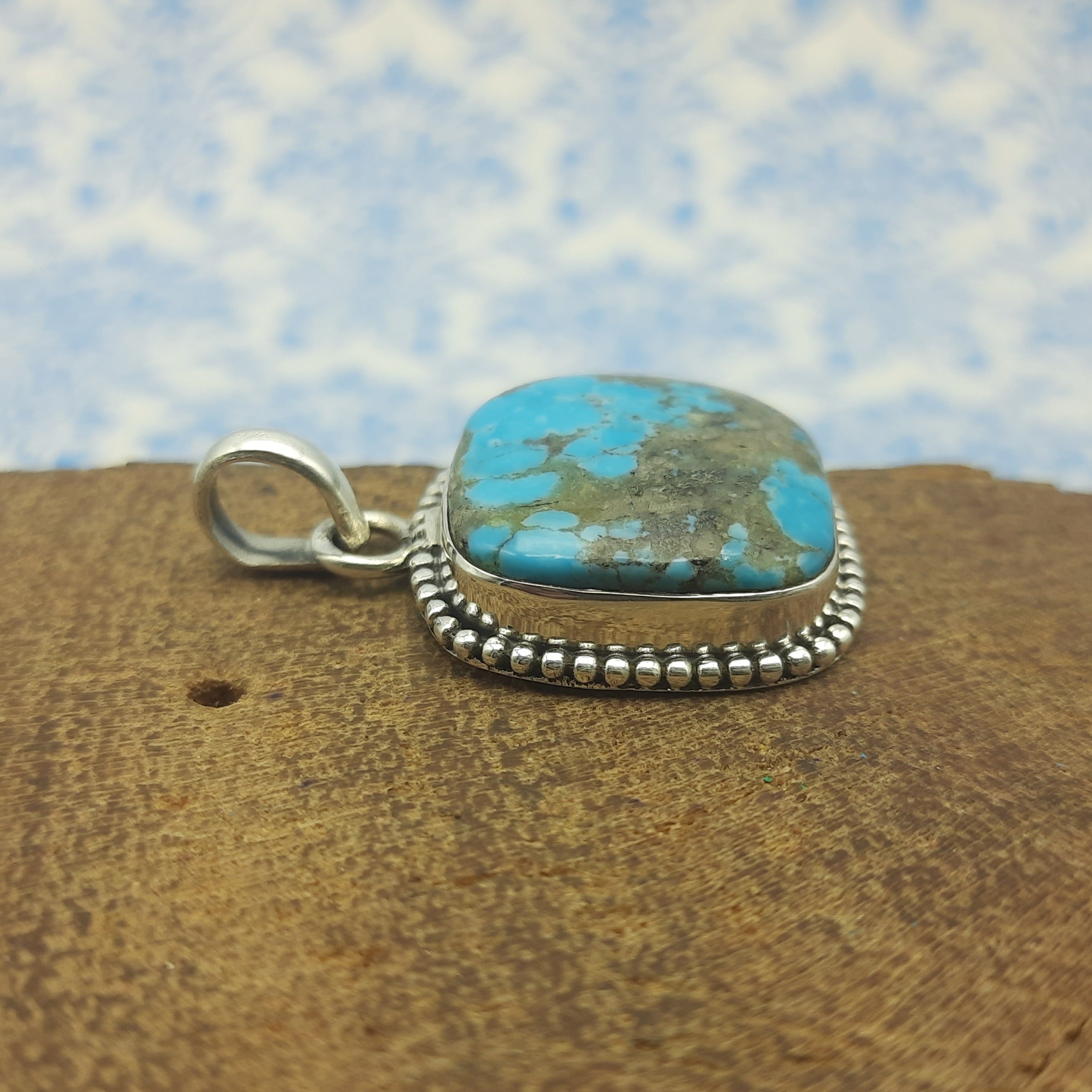 Mohave Turquoise Cushion 925 Silver Nepali Pendant