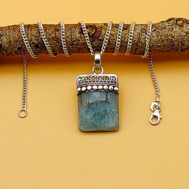 Amazonite Rectangle 925 Silver Cap Design Boho Necklace