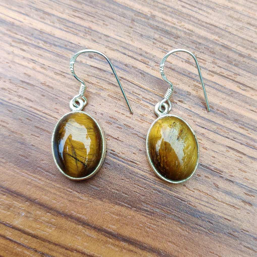 925 Sterling Silver Tiger Eye Oval Earrings