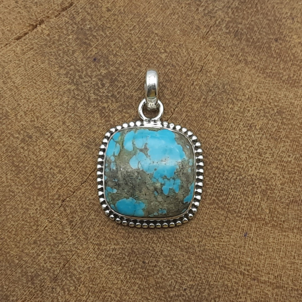 Mohave Turquoise Cushion 925 Silver Nepali Pendant