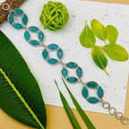 Drop Shape Turquoise Flower Design Handmade Bohemian Silver Bracelet
