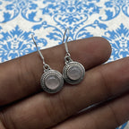 925 Sterling Silver Rose Quartz Cabochon Round Shape Earring