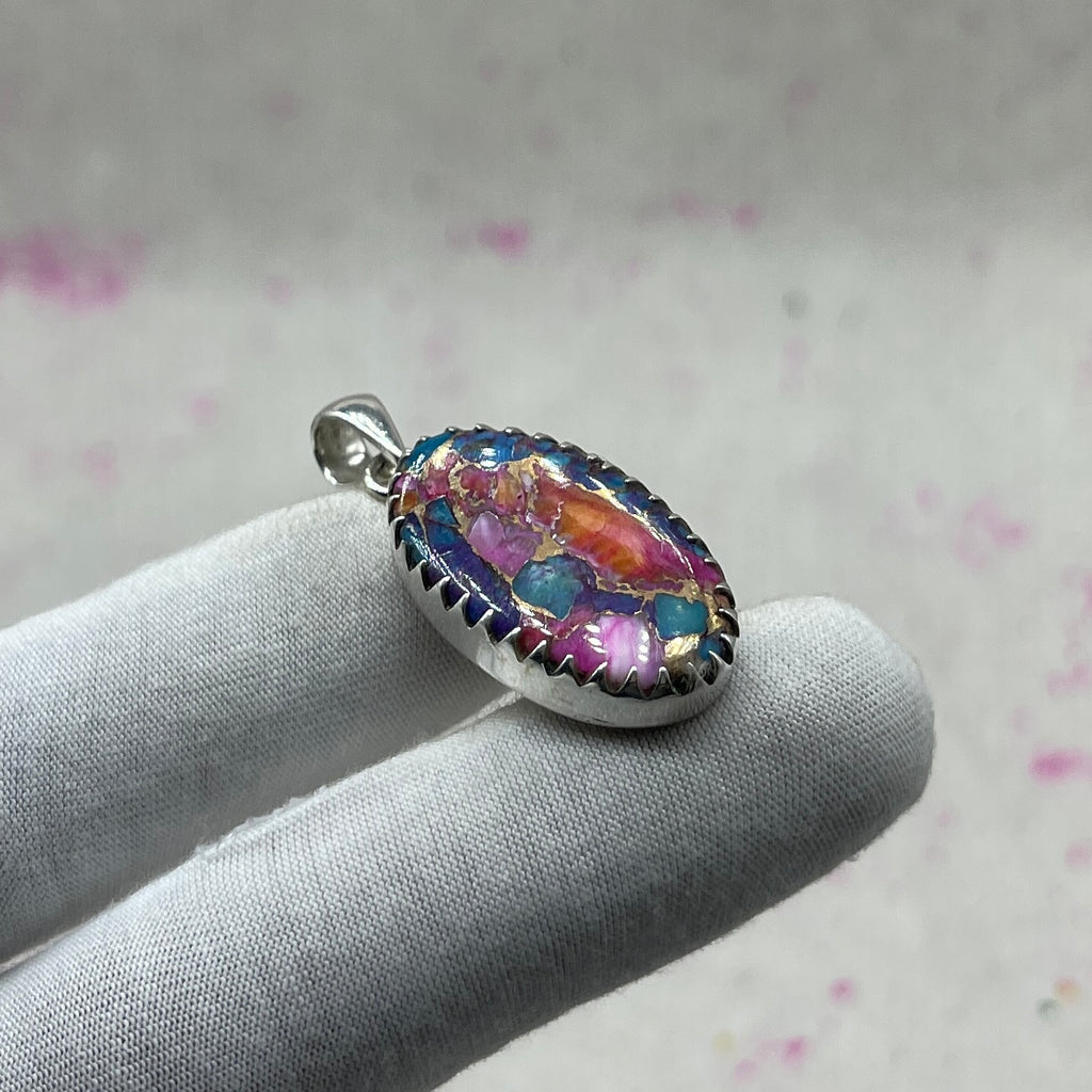 Spiny Oyster Turquoise 925 Sterling Silver Handmade Pendant | Native Artisan Boho Jewelry