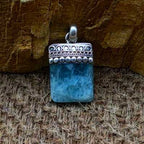 Amazonite Rectangle 925 Silver Cap Design Boho Necklace