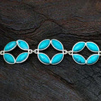 Drop Shape Turquoise Flower Design Handmade Bohemian Silver Bracelet
