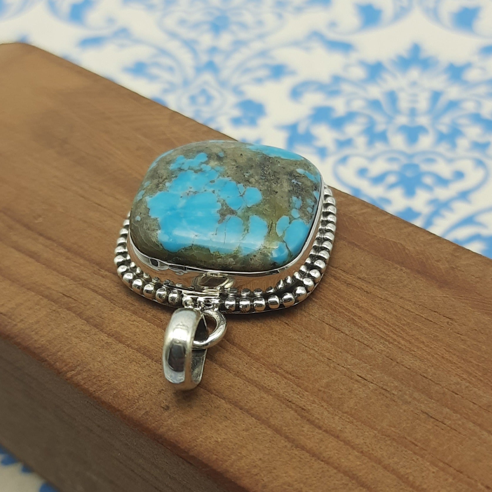 Mohave Turquoise Cushion 925 Silver Nepali Pendant