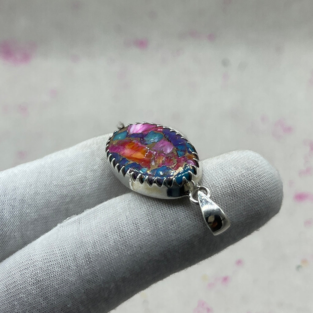 Spiny Oyster Turquoise 925 Sterling Silver Handmade Pendant | Native Artisan Boho Jewelry