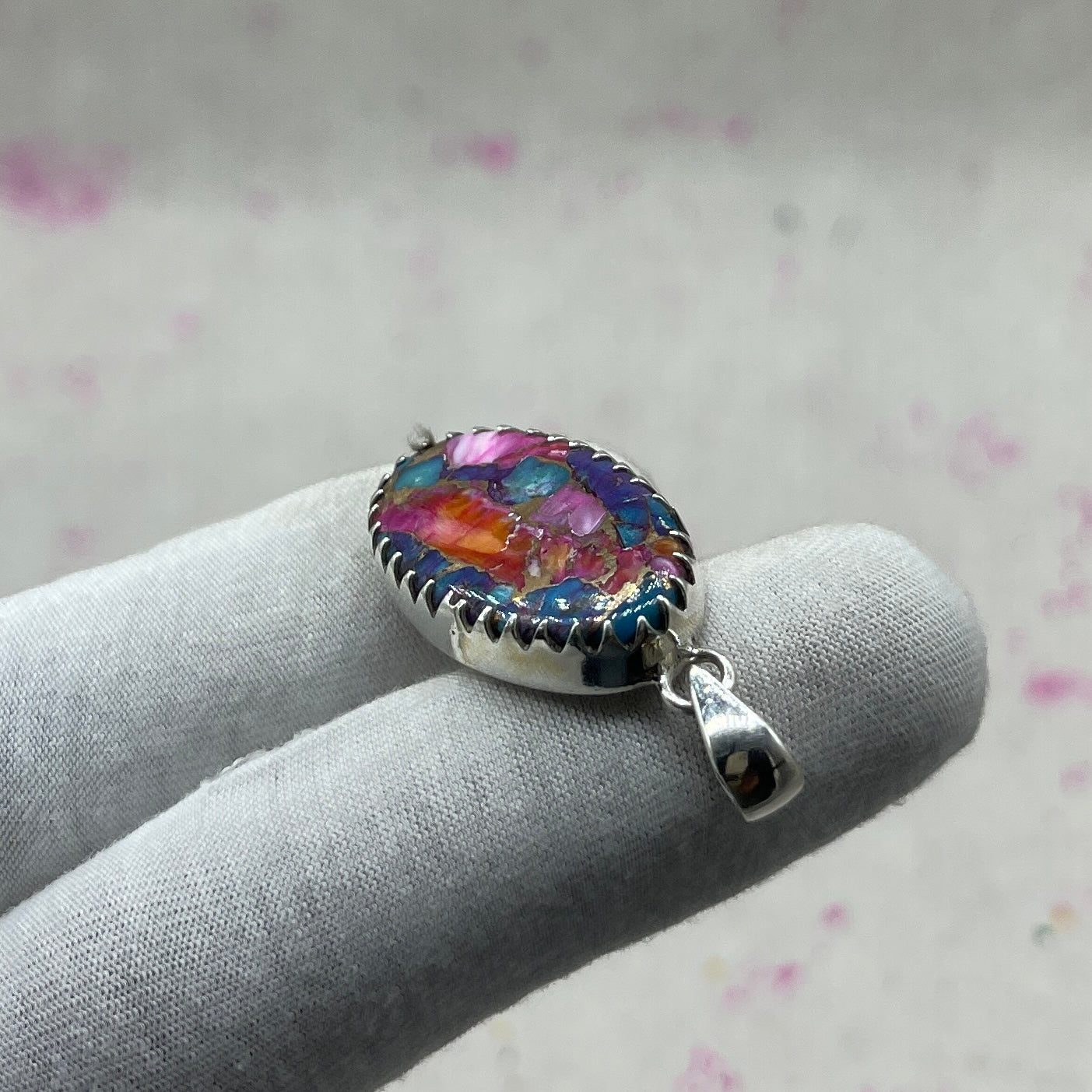 Spiny Oyster Turquoise 925 Sterling Silver Handmade Pendant | Native Artisan Boho Jewelry