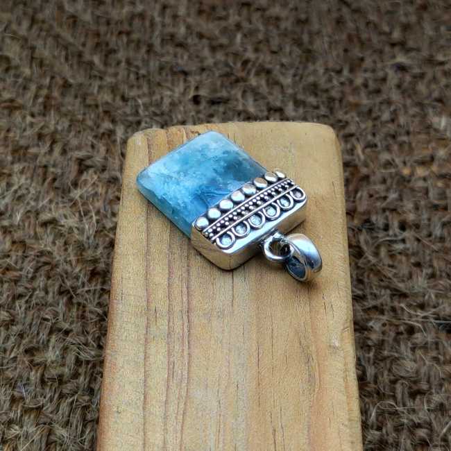 Amazonite Rectangle 925 Silver Cap Design Boho Necklace