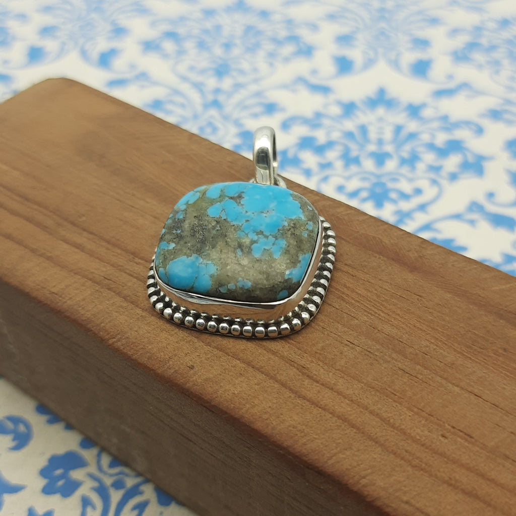 Mohave Turquoise Cushion 925 Silver Nepali Pendant