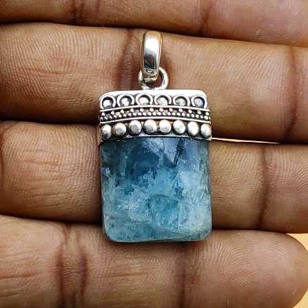 Amazonite Rectangle 925 Silver Cap Design Boho Necklace