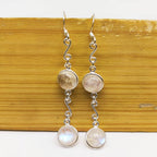 Natural Moonstone Round Earrings – Elegant 925 Silver Style