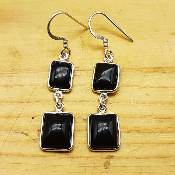 925 Sterling Silver Square Shape Black Onyx Gemstone Earring Jewelry