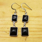 925 Sterling Silver Square Shape Black Onyx Gemstone Earring Jewelry