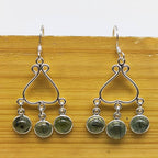 Statement Round Gemstone Prehnite Earring Wrapped In 925 Silver