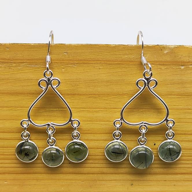 Statement Round Gemstone Prehnite Earring Wrapped In 925 Silver
