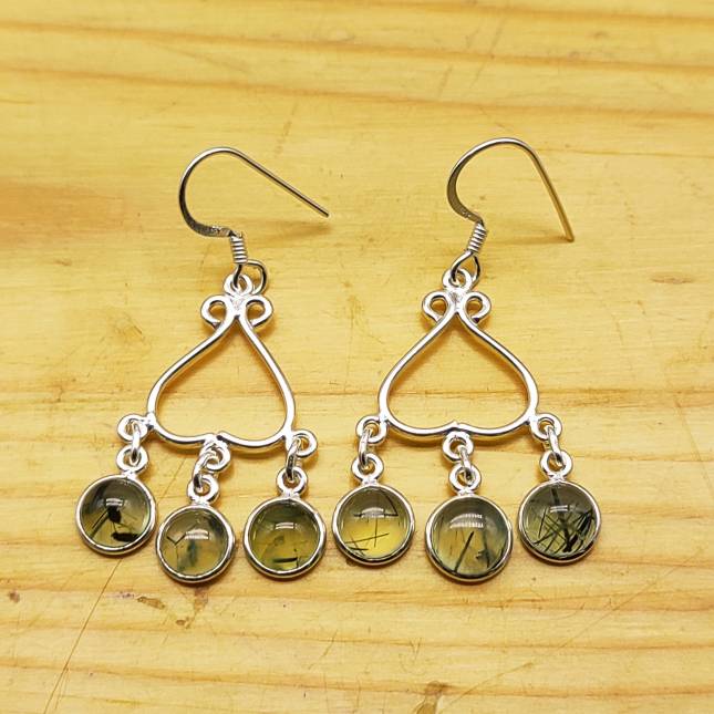 Statement Round Gemstone Prehnite Earring Wrapped In 925 Silver