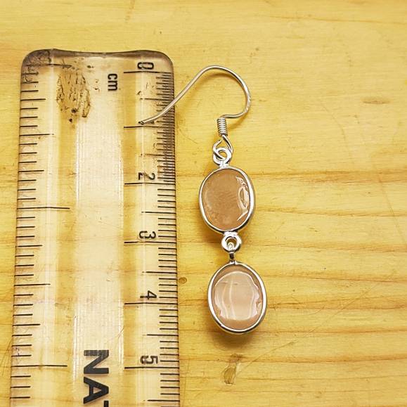 925 Sterling Silver Rose Quartz Cabochon Long Oval Shape Earring