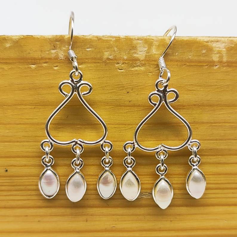 925 Sterling Silver Natural Pear Marquise Shape Gemstone Earring