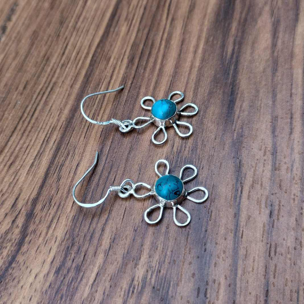 Minimalist Round Gemstone 925 Sterling Silver Turquoise Earring