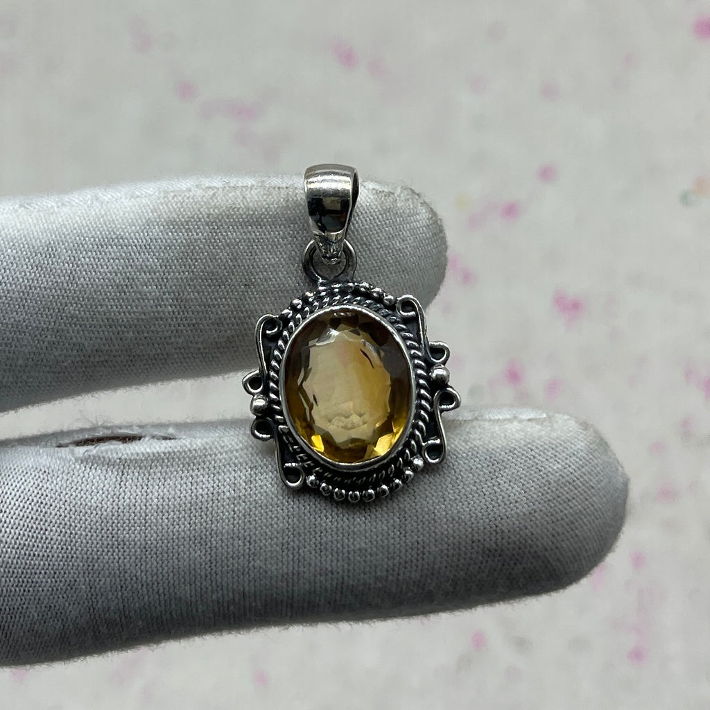 Citrine 925 Sterling Silver Handmade Pendant | Minimal Bohemian Jewelry