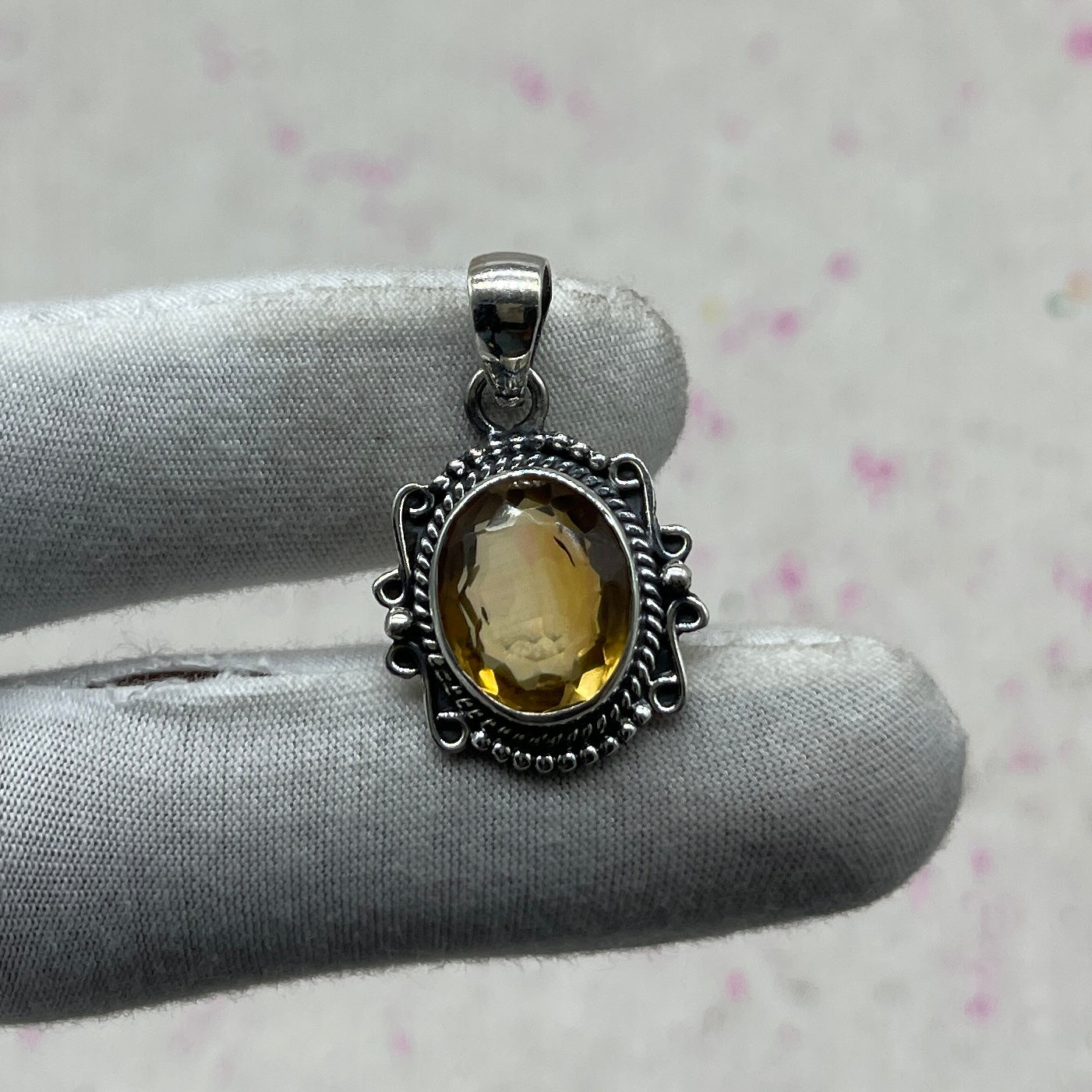 Citrine 925 Sterling Silver Handmade Pendant | Minimal Bohemian Jewelry